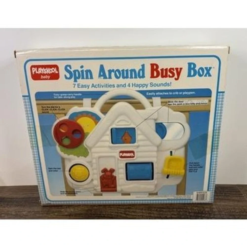 Vintage Playskool Baby Spin Around Busy Box  Activity Play Toy Connects To Crib